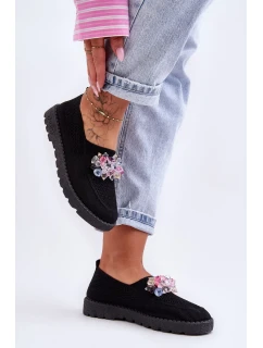 Dámske tenisky Slip-on s kameňmi Black Simple