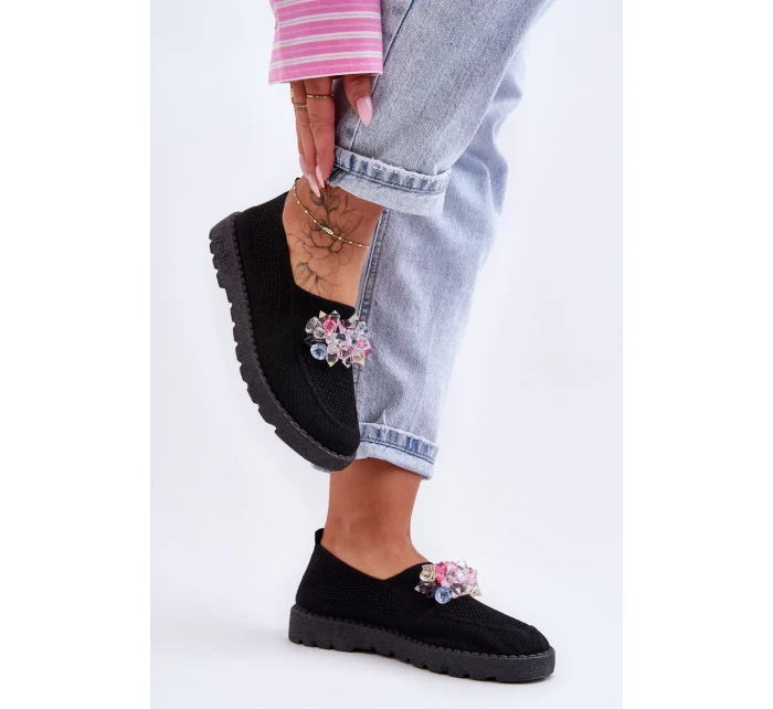 Dámske tenisky Slip-on s kameňmi Black Simple