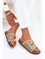 Dámske háčkované papuče so zlatými prackami - zelené Fenira Dámske háčkované papuče so zlatými prackami - zelené Fenira