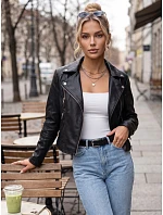 Dámska kožená bunda v štýle Ramones, čierna, FashionStreet TY5723 Dámska kožená bunda v štýle Ramones, čierna, FashionStreet TY5723