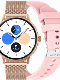 Dámske inteligentné hodinky GRAVITY GT12-3 s ružovým silikónovým remienkom + náramok z ružového zlata