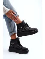 Zazoo 3392/X Damskie Skórzane Buty Sportowe Na Platformie Czarne