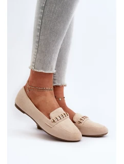 Błyszczące Mokasyny Damskie Z Łańcuchem Beżowe Aredilla