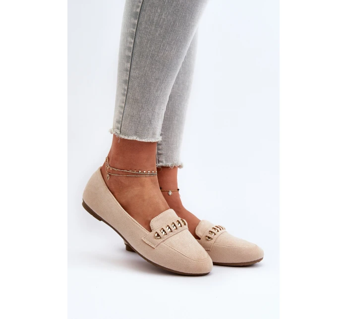 Błyszczące Mokasyny Damskie Z Łańcuchem Beżowe Aredilla Błyszczące Mokasyny Damskie Z Łańcuchem Beżowe Aredilla