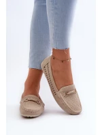 Mokasyny Damskie Ażurowe Z Ozdobą Beżowe Kaydance Mokasyny Damskie Ażurowe Z Ozdobą Beżowe Kaydance