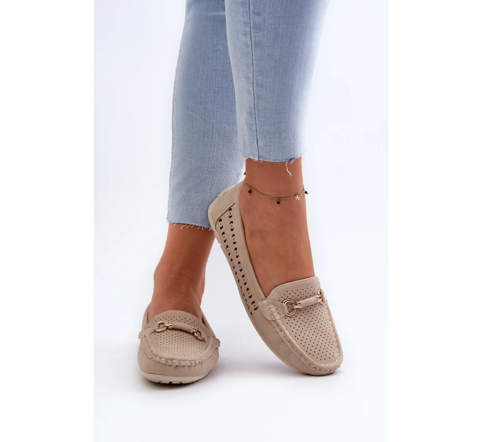 Mokasyny Damskie Ażurowe Z Ozdobą Beżowe Kaydance Mokasyny Damskie Ażurowe Z Ozdobą Beżowe Kaydance