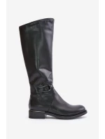 Zazoo 70140 Skórzane Kozaki Damskie Przed Kolano Ocieplane Czarne