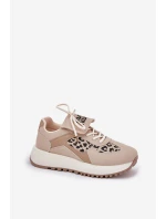Buty Sportowe Sneakersy Damskie Na Platformie Panterka Beżowe Pumbes