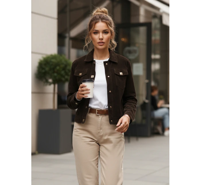 Dámska semišová bunda TY5583 Tmavo hnedá - Fashion Street
