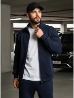 Pánska mikina na zips bez kapucne tmavomodrá BX4567