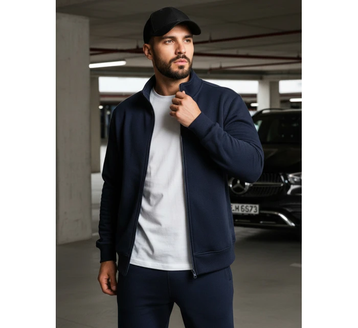 Pánska mikina na zips bez kapucne tmavomodrá BX4567