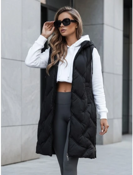 Dámská dlouhá prošívaná vesta s kapucí černá Dstreet model 21991318 - FashionStreet Dámská dlouhá prošívaná vesta s kapucí černá Dstreet model 21991318 - FashionStreet