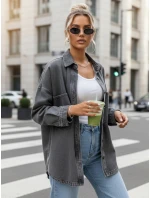 Dámska džínsová oversize košeľová bunda šedá FashionStreet TY5601
