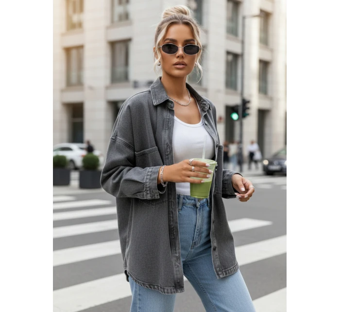 Dámska džínsová oversize košeľová bunda šedá FashionStreet TY5601