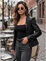 Dámska priliehavá čierna bunda z eko-kože FashionStreet TY5721