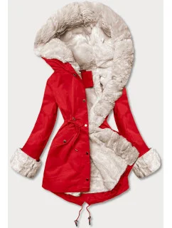 Svetločervená bunda typu parka s kožušinovou odnímateľnou podšívkou (5M763-270)
