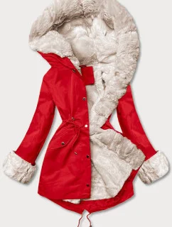 Světle červená bunda parka s odepínací kožešinovou podšívkou model 21248756 - J.STYLE