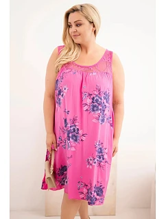 Dámské šaty Plus Size z viskózy s květinovým vzorem a krajkovým vrškem růžová