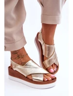 Skórzane Sandały Na Koturnie Złote Morgan Skórzane Sandały Na Koturnie Złote Morgan