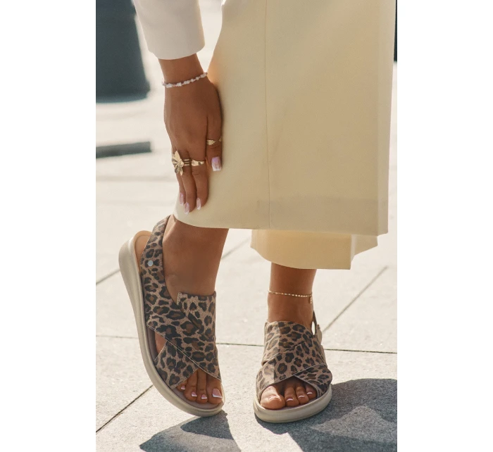 Zazoo 40392 Skórzane Sandały Damskie Panterka Brązowe Zazoo 40392 Skórzane Sandały Damskie Panterka Brązowe