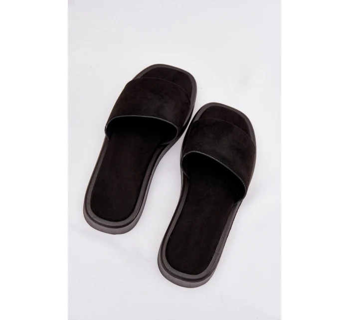 Klapki Damskie Na Platformie Z Eko Zamszu Czarne Jorina Klapki Damskie Na Platformie Z Eko Zamszu Czarne Jorina