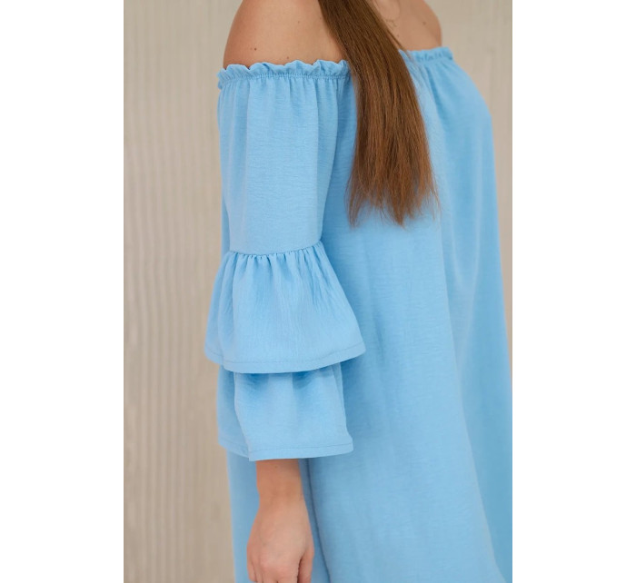 Španielske šaty s rukávovou páskou modré