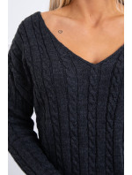 Pletený sveter s výstrihom do V grafitovej farby
