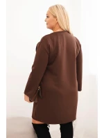 Dámské šaty Plus Size model 21439140 s kapsou a rukávem 3/4 hnědá - K-Fashion