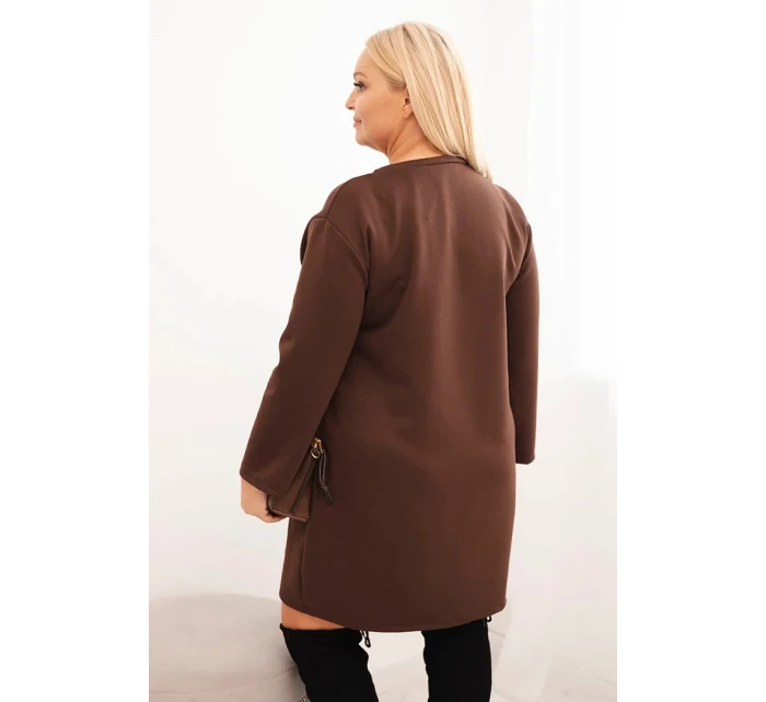 Dámské šaty Plus Size model 21439140 s kapsou a rukávem 3/4 hnědá - K-Fashion