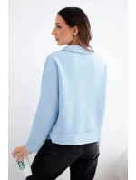 Dámska maslová viskózna mikina s golierom a výstrihom do V modrá