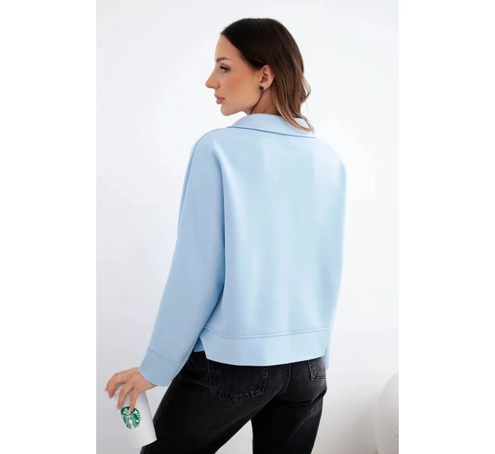 Dámska maslová viskózna mikina s golierom a výstrihom do V modrá