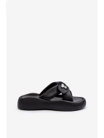 Skórzane Klapki Damskie Na Platformie Czarne GOE NN2N4110