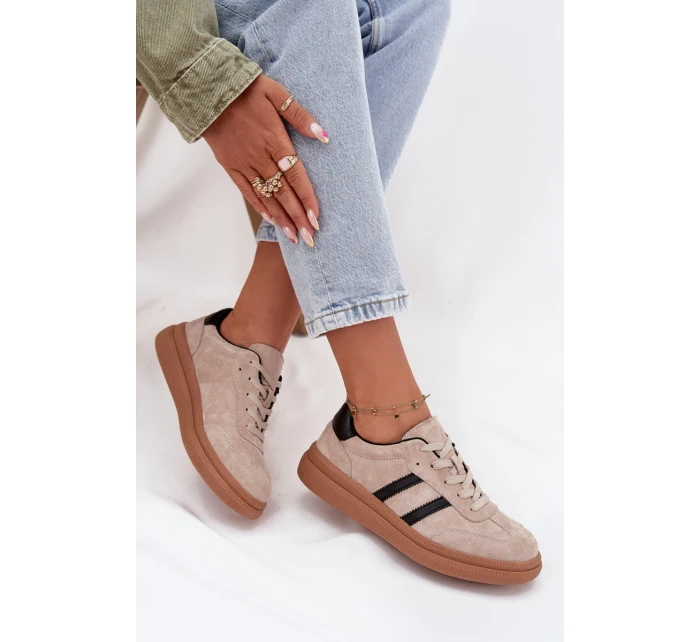 Zamszowe Sneakersy Damskie Na Platformie Beżowe Elivienne Zamszowe Sneakersy Damskie Na Platformie Beżowe Elivienne