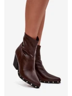 Dámské boty z eko kůže na sloupku hnědé model 21709985 - Boto Dámské boty z eko kůže na sloupku hnědé model 21709985 - Boto