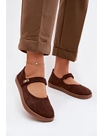 Kožené semišové baleríny Barefoot s páskem Zazoo 10206 Čokoládové