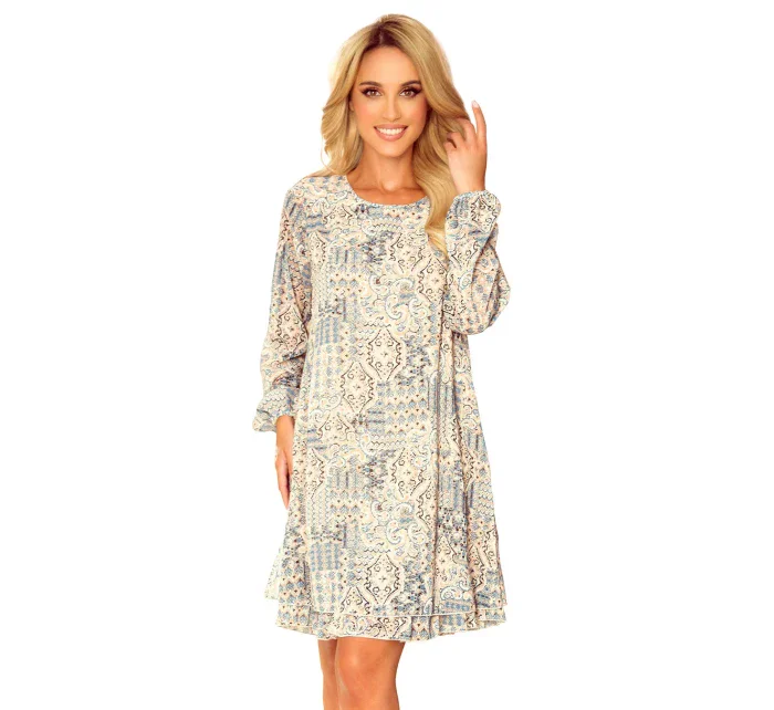 Hannah - Dámske šifónové šaty s výstrihom na chrbte as béžovo-svetlo modrým vzorom typu "Boho" 319-2 Hannah - Dámske šifónové šaty s výstrihom na chrbte as béžovo-svetlo modrým vzorom typu "Boho" 319-2