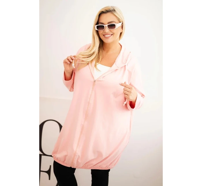 Dámska bavlnená mikina s kapucňou a zipsom Plus Size Powder Pink
