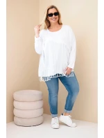 Dámská bavlněná blůza Plus Size s třásněmi bílá