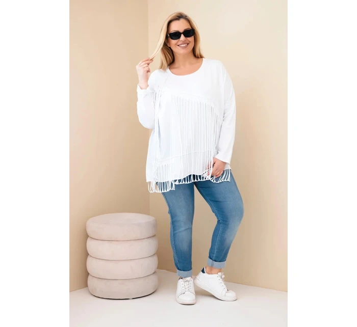 Dámská bavlněná blůza Plus Size s třásněmi bílá