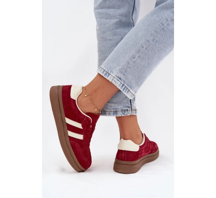 Sneakersy Damskie Zamszowe Na Platformie Bordowe Sylviona