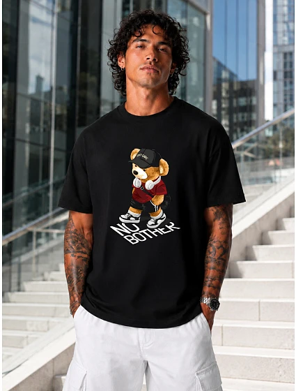 Tshirt męski oversize z nadrukiem bawełniany czarny model 22216258 - FashionStreet