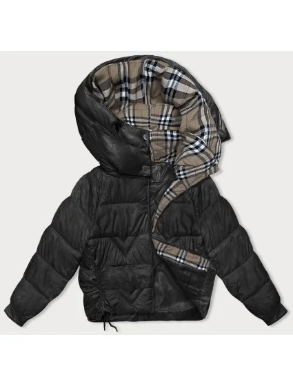 Dámska prechodná bunda s kockovanou podšívkou čierna (842)