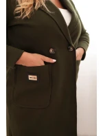 Dámske elegantné Plus veľkosť kabát s golierom a veľké vrecká Khaki Dámske elegantné Plus veľkosť kabát s golierom a veľké vrecká Khaki