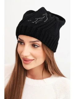 Dámska zimná čiapka s vlnou a džersejovým lemom K480 čierna