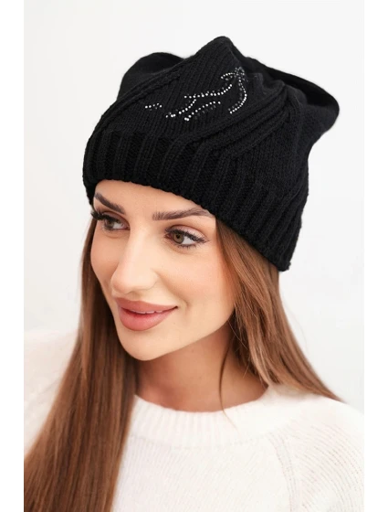 Dámska zimná čiapka s vlnou a džersejovým lemom K480 čierna Dámska zimná čiapka s vlnou a džersejovým lemom K480 čierna