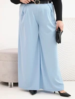 Dámske Plus veľkosť široké nohavice s opaskom Modrá