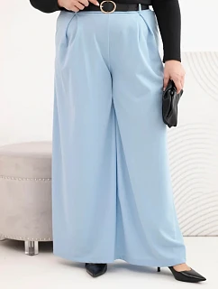 Dámske Plus veľkosť široké nohavice s opaskom Modrá