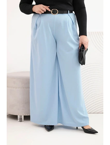 Dámske Plus veľkosť široké nohavice s opaskom Modrá Dámske Plus veľkosť široké nohavice s opaskom Modrá