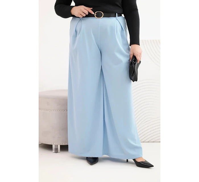 Dámske Plus veľkosť široké nohavice s opaskom Modrá Dámske Plus veľkosť široké nohavice s opaskom Modrá
