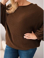 Dámský svetr Plus Size s příměsí vlny volného střihu hnědý Dámský svetr Plus Size s příměsí vlny volného střihu hnědý